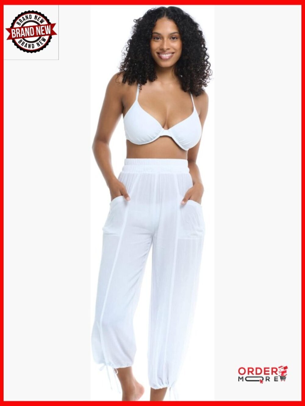 Pull-on Beach Pant Cover-up with Pockets, Elastic Waist
